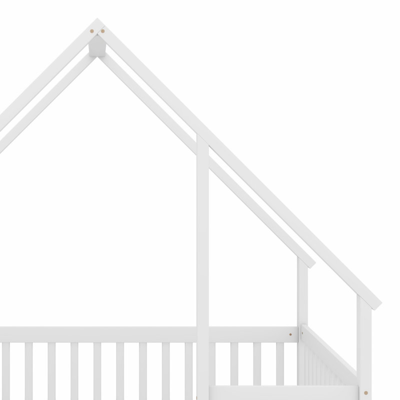 House-Shaped Floor Bed With Fence, White