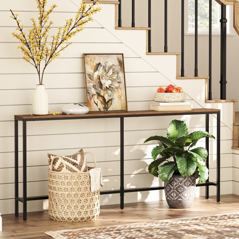 Prebo Console Table Narrow Long Sofa Table, 31.7" H x 47.2" W x 7.9" D, Rustic Brown