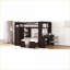 Lit mezzanine double au-dessus de simple avec tablettes de bureau et armoire espresso pour les familles en pleine croissance-1829827253