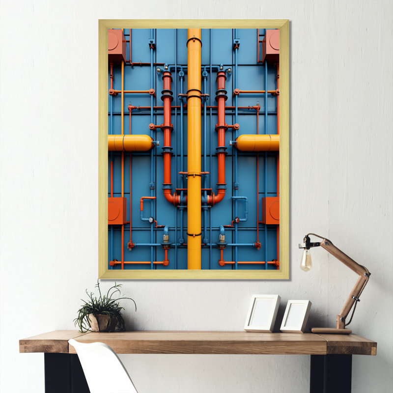 «Klodeta Industrial Symmetry Collage II», reproduction sur toile, H 32 po x l 16 po x P 1 po, Cadre doré simple