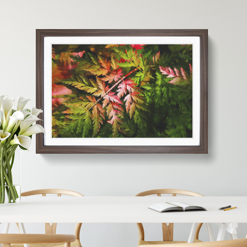 Fern Leaves Vol.2 - Picture Frame Painting, 48cm H x 65cm W x 2cm D, Walnut Framed