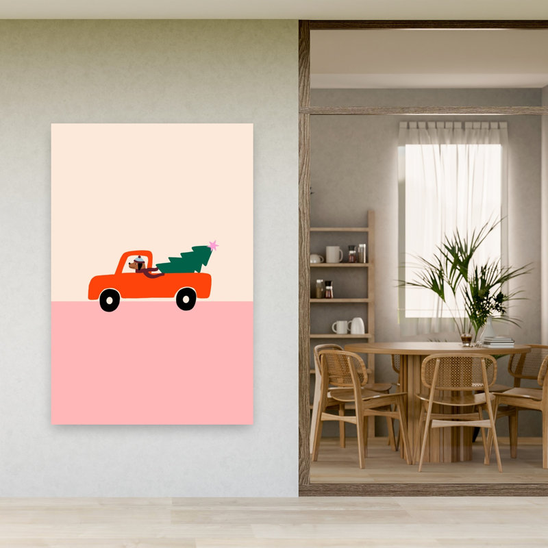 Dog Christmas Tree Truck Abstract Contemporary Christmas Tree Dog Winter Landscape Wall Art Print 1 Piece Wrapped Canvas Wall Art