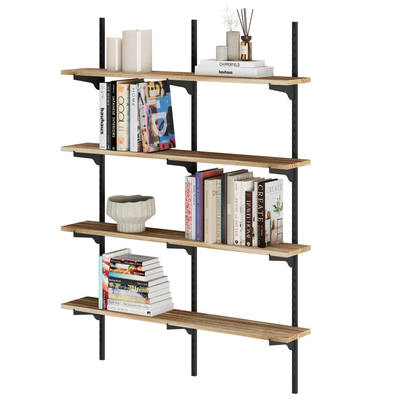 Bibliothèque flottante de 36 po x 6 po pour le décor de salon et de bureau, étagère murale avec supports réglables, tablette murale, tablette en bois pour l'organisation de la maison, décoration bohème et maison de campagne, brûlée, 4 niveaux