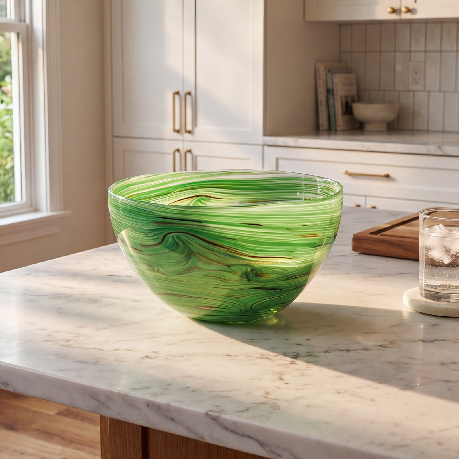 Glass Serving Bowl, 8", Multi-Green