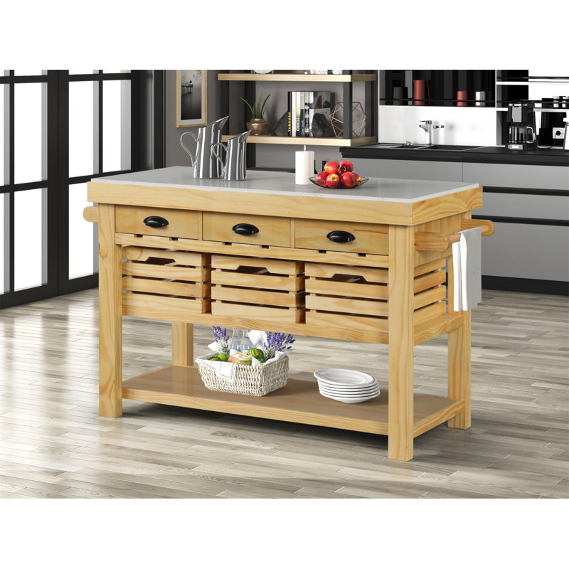Îlot de cuisine Grovaam avec beaucoup de rangement, comptoir en marbre durable et conception facile à assembler pour les cuisines modernes