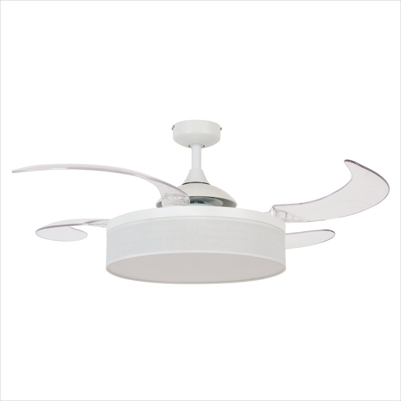 Ventilateur de plafond à pales rétractables 48 po avec lumière et télécommande Fraser, ventilateur de plafond moderne Fandelier, technologie de conception brevetée, pales plus épaisses et plus blanches