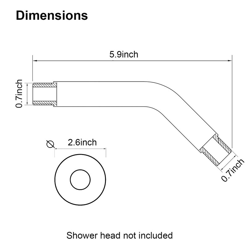 Bras de douche avec bride Bras d'extension de pomme de douche mural 6 pouces, Noir mat