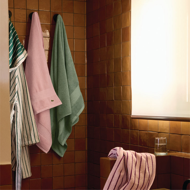 Lacoste Centre Mark 100% Cotton Green Striped Hand Towel, Green Striped, Hand Towel