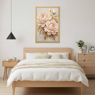 Pivoine et rose, art floral sur toile, reproduction d'art sur toile avec des accents dorés pour le salon