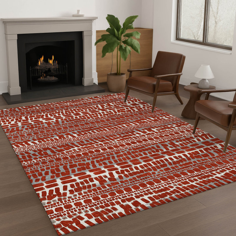 Tapis abstrait intérieur / extérieur lavable à la machine Chantille ACN2540, Rouge, Rectangle 10 pi x 14 pi