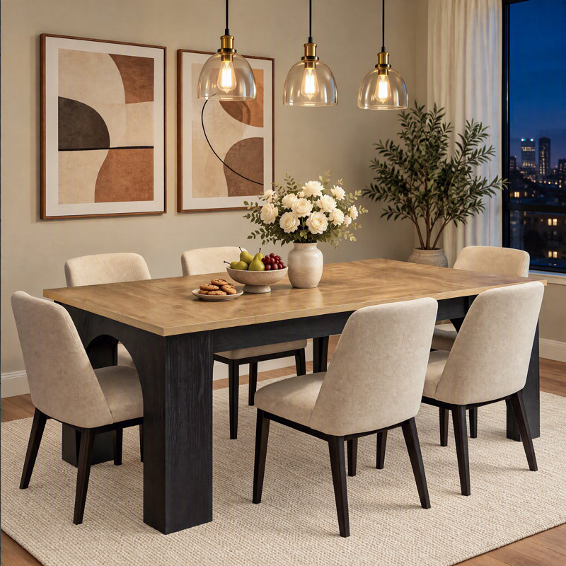 Table de salle à manger rectangulaire brune et noire de 160 cm (63 po) pour 6 personnes