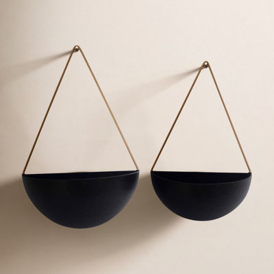 Modern Metal Half Moon Wall Indoor Hanging Planters for Patio Decor - Outdoor Flower Pots for Living Room or Home Wall Display - Set of 2, 18", 16"