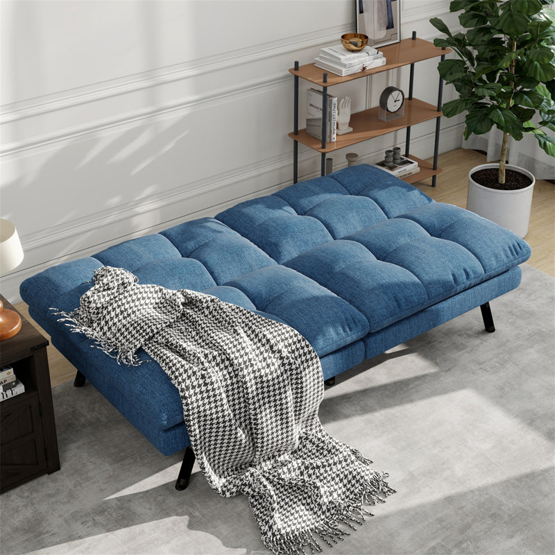 Pavithra 68'' Tufted Convertible Futon Small Sofa Bed, Blue Linen