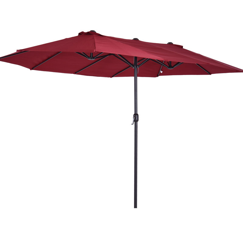 Parasol de patio 15 pi, très grand, double auvent, rouge vin pour les espaces de vie extérieurs grand, double, cadre rouille