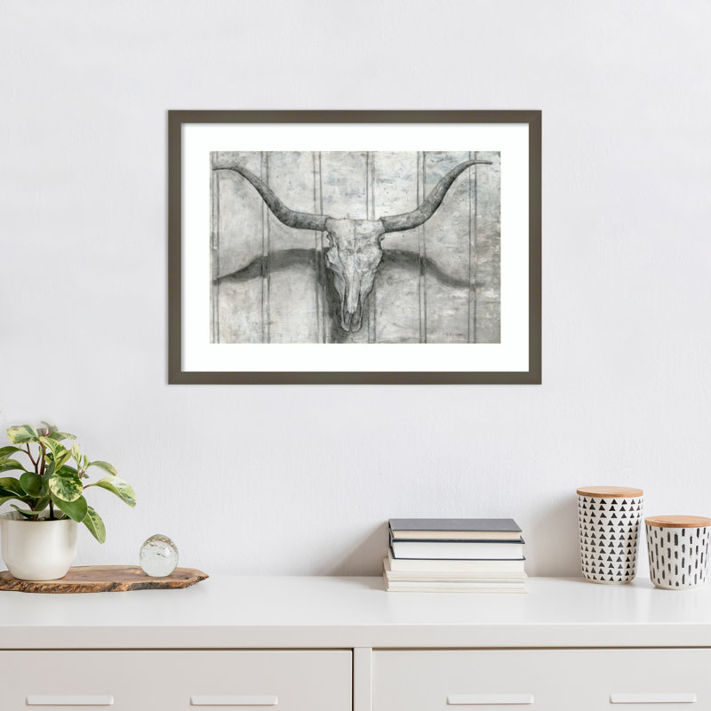 «Longhorn» par Marie Elaine Cusson, impression sur bois encadrée, H 19 po x l 25 po