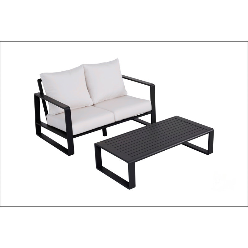 Double Sofa + Rectangular Coffee Table, Beige/Brown, Brown