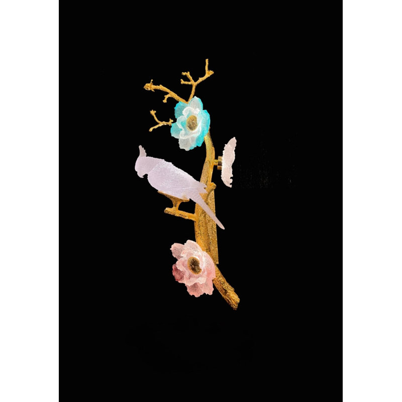Liuli Glass Art Birds And Blooms Wall Sconce, Right