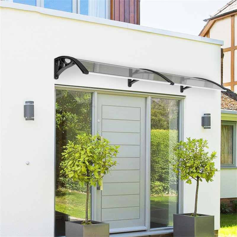 Latitude Run 200cm W x 80cm D Polycarbonate Cover Retractable Door / Window Awning, Black