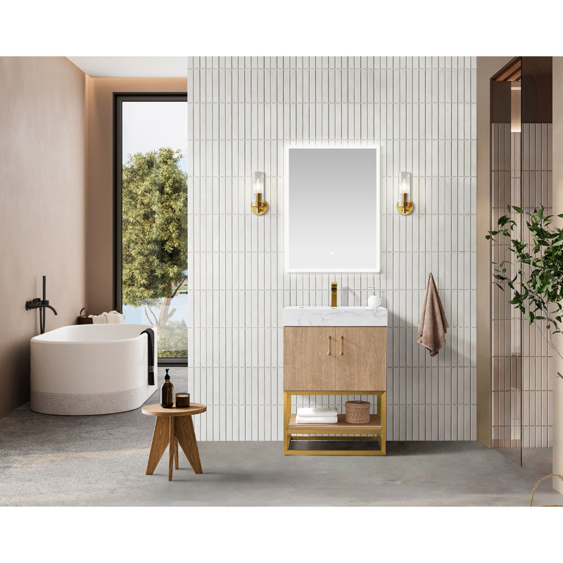 Ensemble de meuble-lavabo simple l 24 po Alistair, Doré, Chêne naturel, Blanc