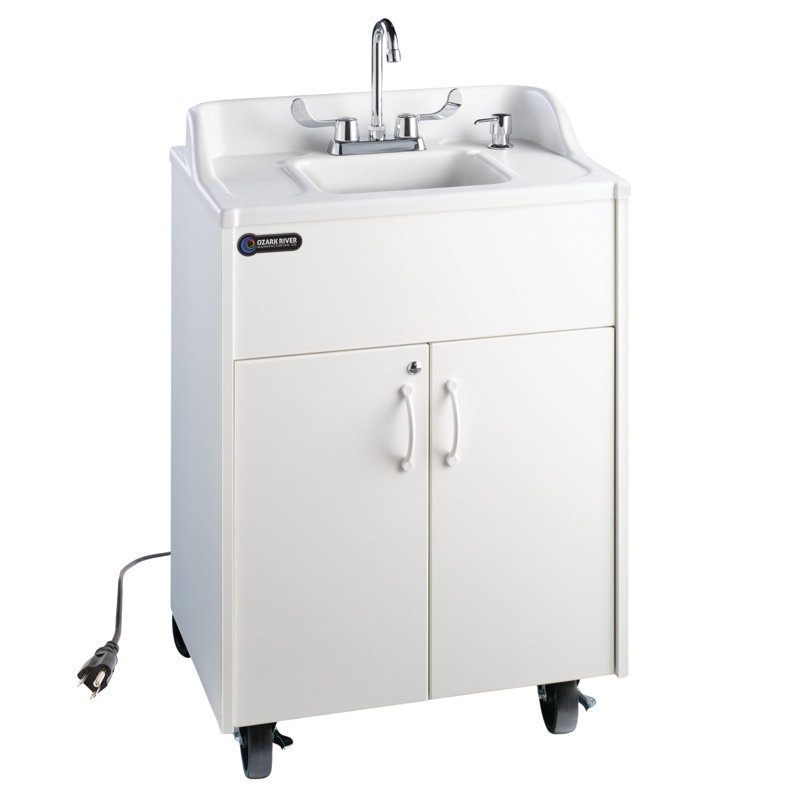 Lavabos portables Ozark River Premier blanc Brite, comptoir en ABS stratifié blanc avec comptoir et lavabo, station de lavage des mains et réservoirs d'eau mobile, lavabo portatif avec roues certifié NSF