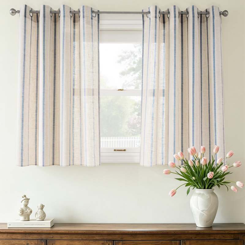 Rideau en mélange de lin Jeanenia, 52" W x 36" L, Marine
