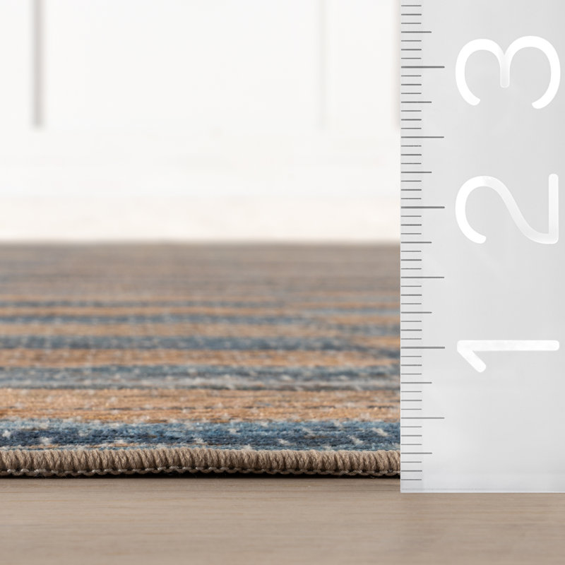 Lynix Coastal Striped Machine Printed Washable Rug, Rectangle 3' x 5'