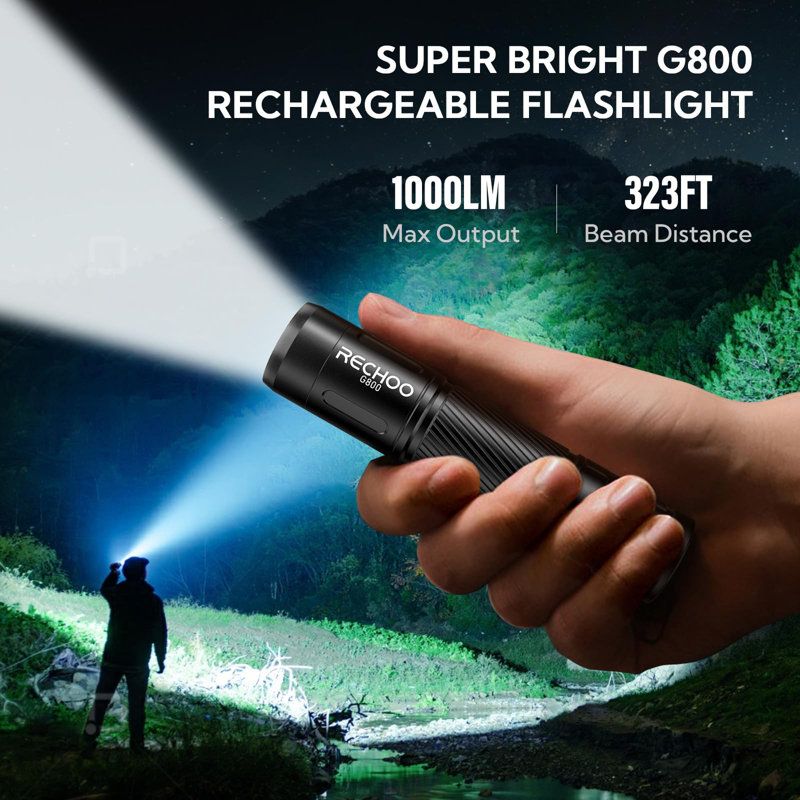Flashlight Rechargeable, G800 LED Flashlight With 3 Lighting Modes, Fixed Focus, Pocket Clip, Small EDC Flash Light For Emergency, Camping Gear (Battery Included)