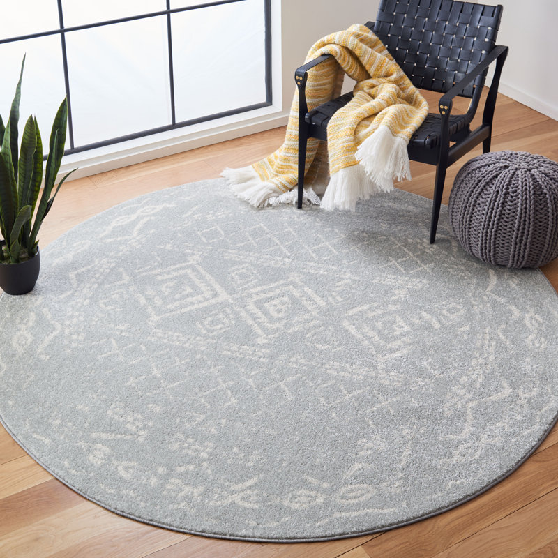 Tapis gris clair / ivoire Stroup Southwestern, Rond 6 pi 7 po