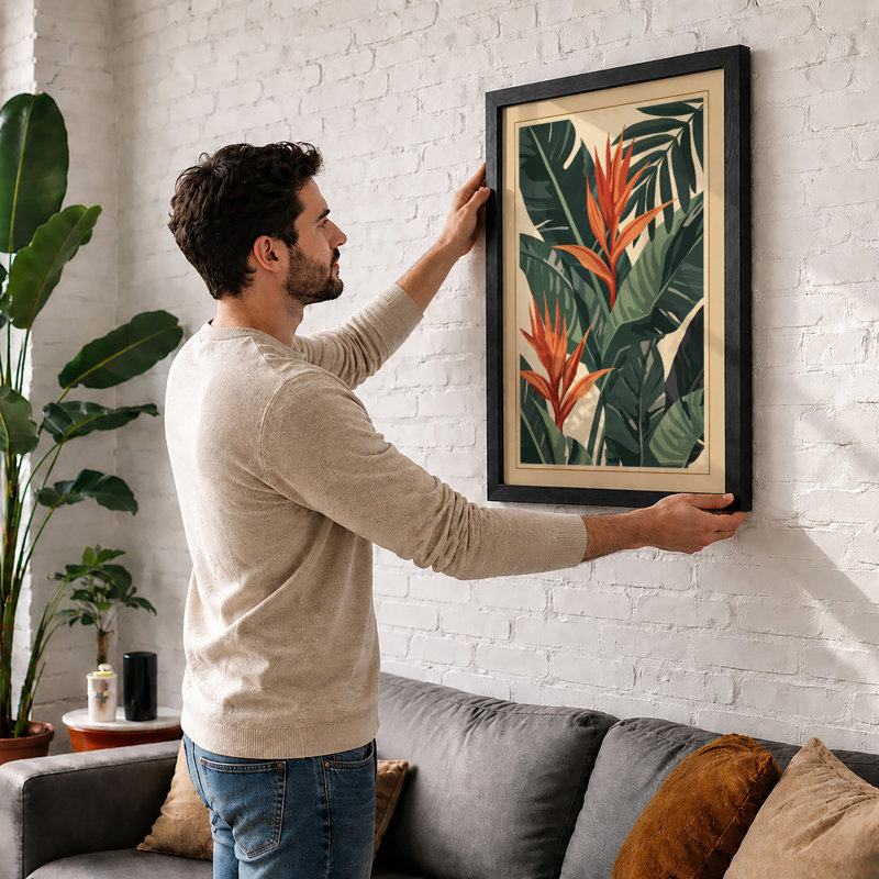 Birds of Paradise Botanical - Framed Print, Black, A3 - 42.0 x 29.7 cm