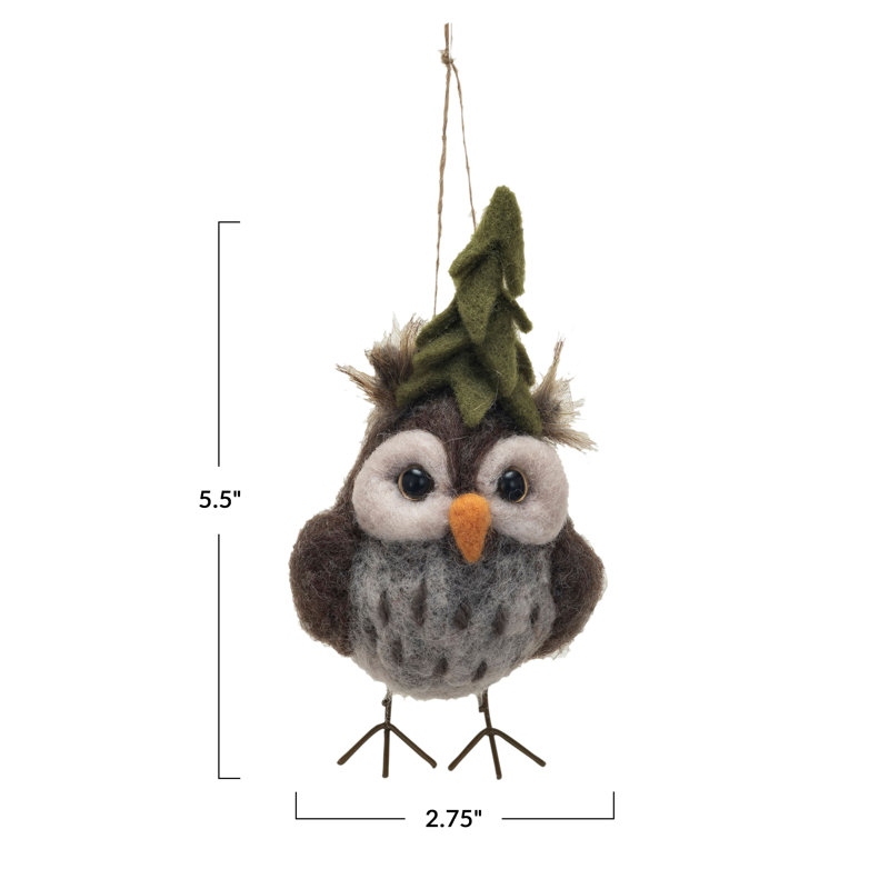 Wool Felt Owl With Tree Hat Ornament