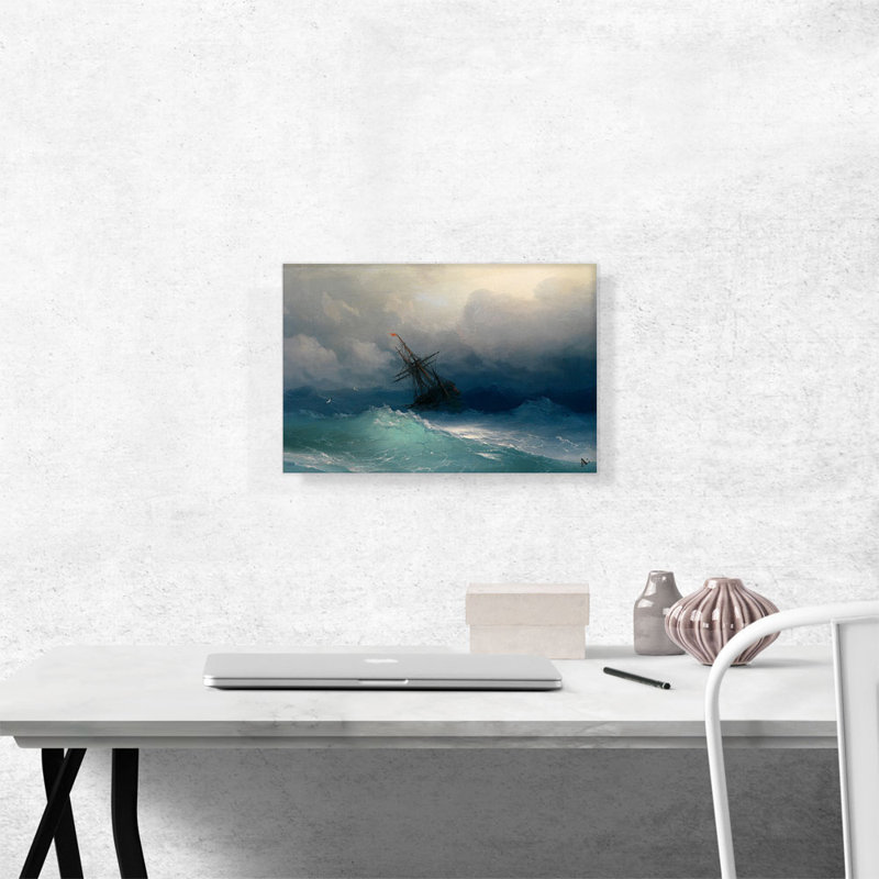 «Ship in the Stormy Sea 1858» par Ivan Aivazovsky, reproduction d'art sur toile tendue, H 12 po x l 18 po x 1,5 po