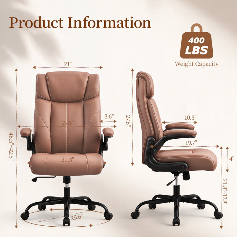 Fauteuil de bureau ergonomique en cuir avec accoudoirs relevables, Brun