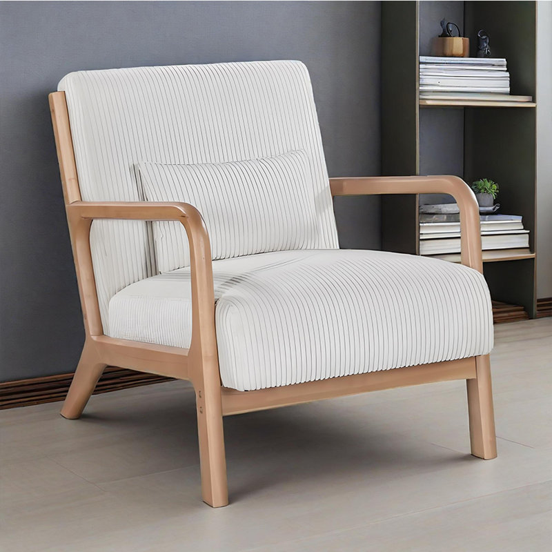 Chaise longue en bois avec coussins Mid-Century, Naturel, Blanc