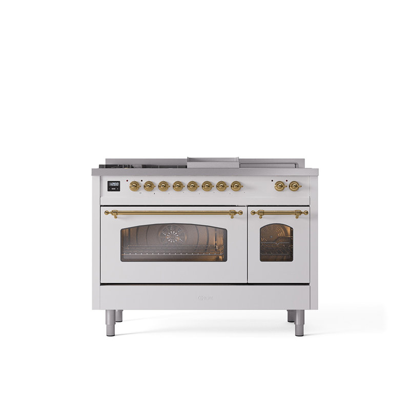 ILVE Nostalgie II 48 Dual Fuel Range, Liquid Propane, Burgundy/Brass