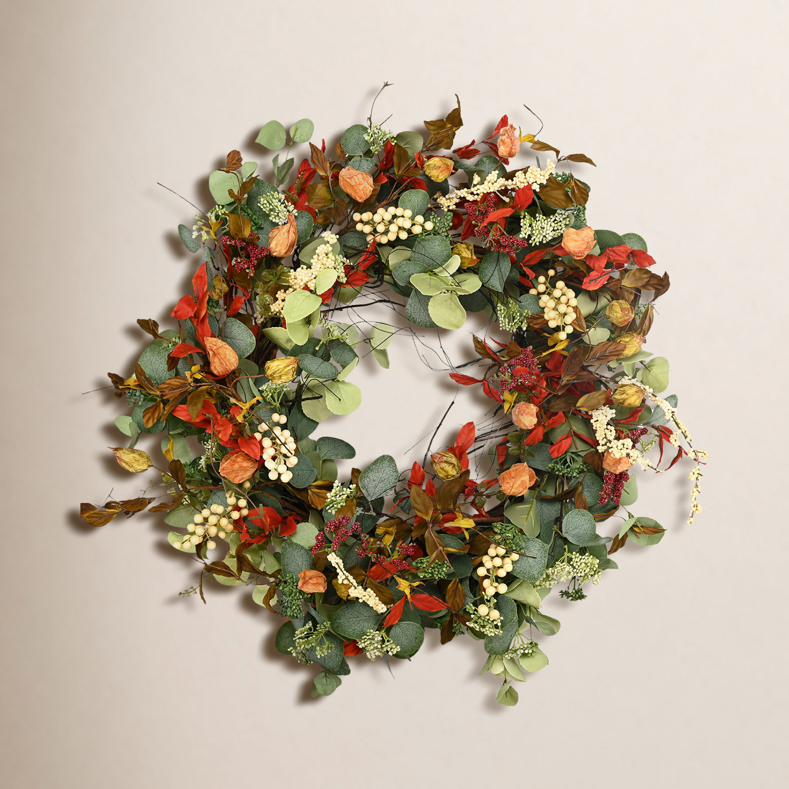 26'' Thanksgiving Handcrafted Faux Eucalyptus, Berry Wreath