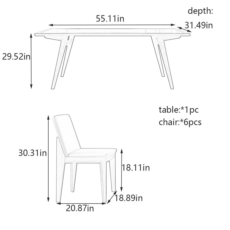Ensemble de table de salle à manger Rock, H 29,52 po x L 55,11 po x l 31,49 po