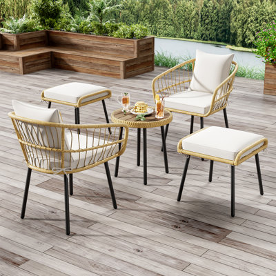 4-Seat Pe Rattan Sofa Chairs And Coffee Table Set