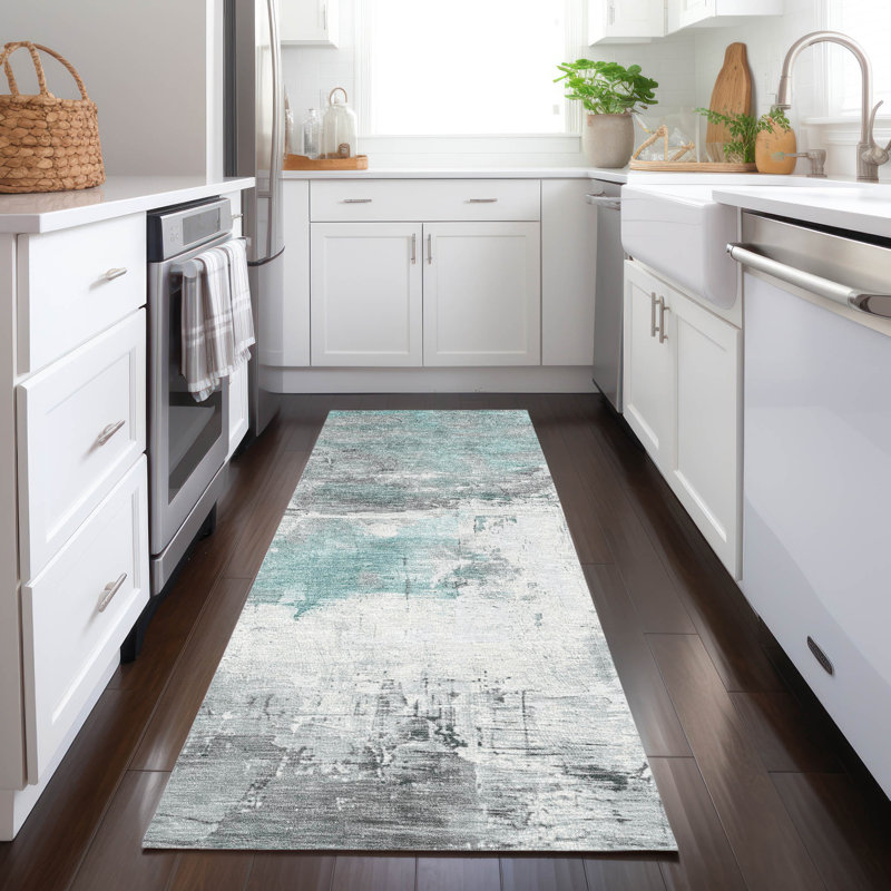 Caelius Teal Washable Indoor-Outdoor Rug - LOOMLAN, 2'3" x 7'6"