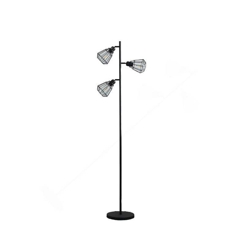 65" Industrial Farmhouse Floor Lamp, 3-Light Tree Standing Tall Pole Lamp with Adjustable Metal Cage Shades for Living Room, Bedroom, Office (E26 Base, Bulbs Not Included)
