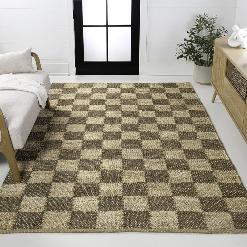Nigel Modern Farmhouse Woven Jute Checkerboard Natural/Brown Rug, Rectangle 3' x 5'