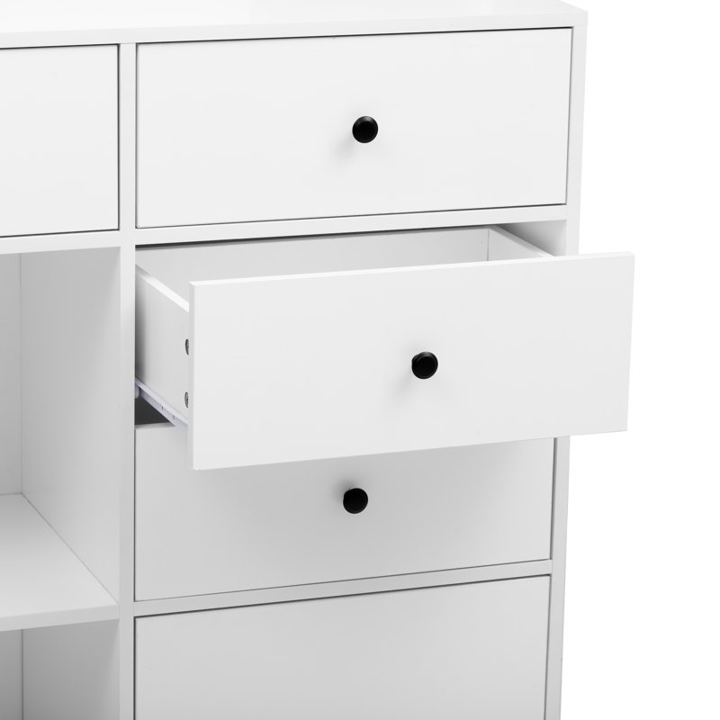 Modern Storage Cabinet with Open Shelf and Drawers