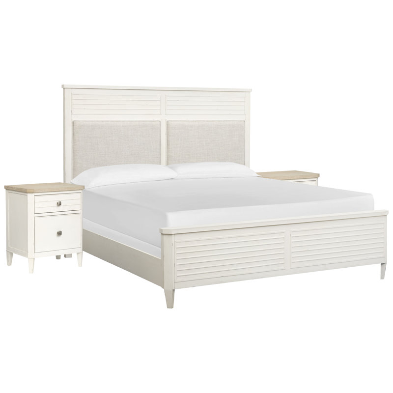 Très grand lit à panneau tapissier Giordano avec 2 tables pour téléphone, Ensemble de 3 pièces : lit, 2 tables de chevet