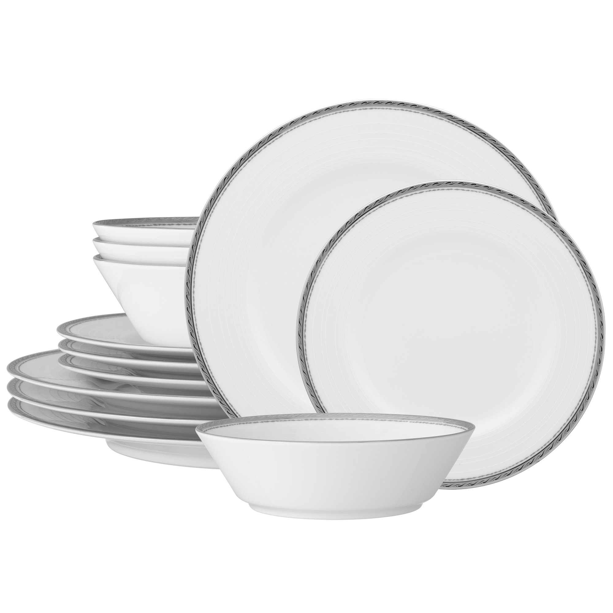 Noritake Whiteridge Platinum 12-Piece Dinnerware Set, Service for 4