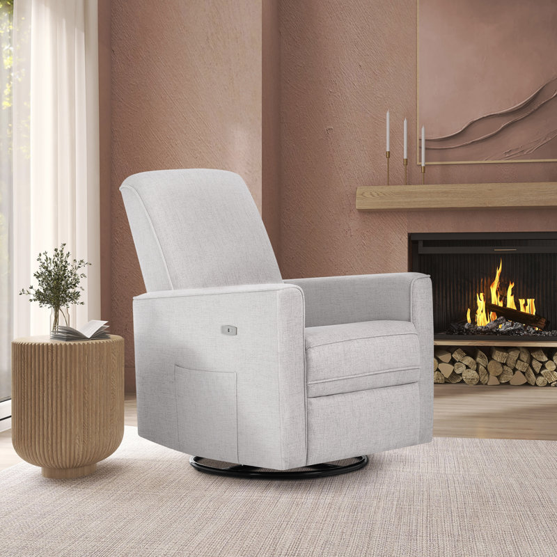 Greenguard Gold Certified Upholstered Swivel Reclining Glider, Fog Gray