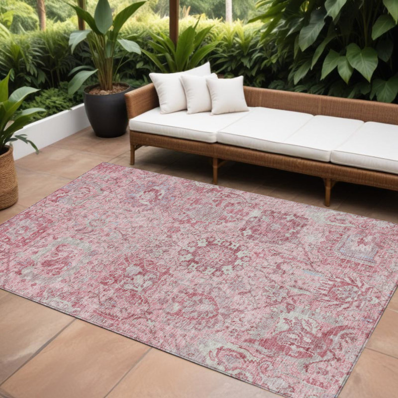 Tapis lavable intérieur et extérieur rose et gris 9 pi x 12 pi