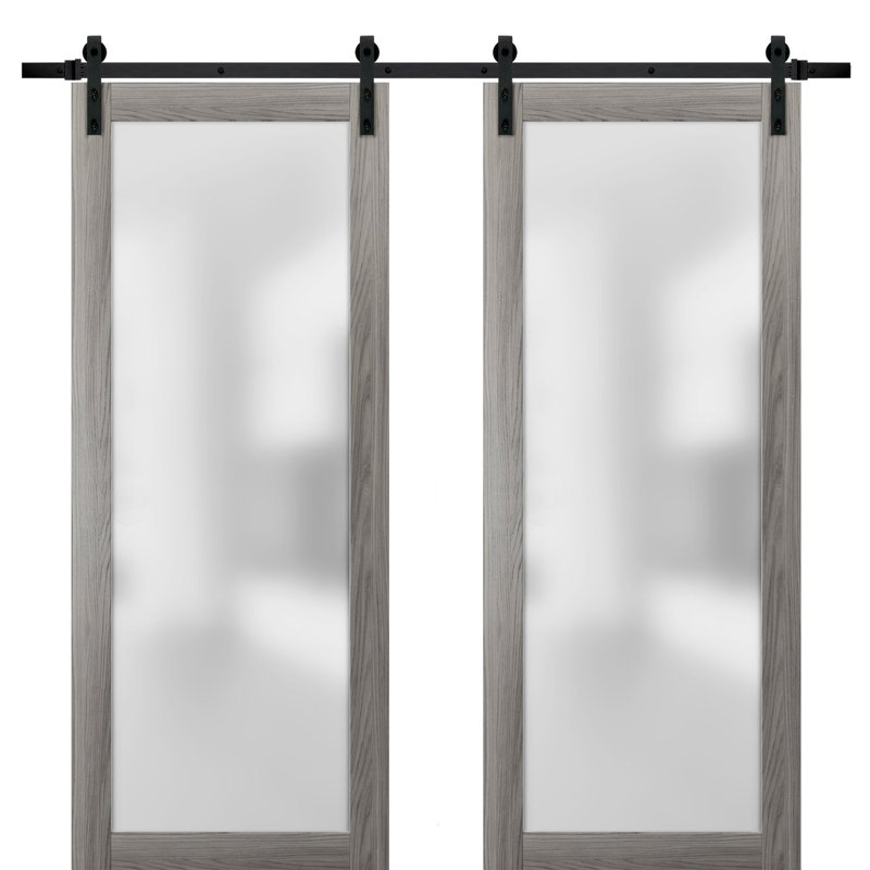 Portes de grange en verre givré Planum, 64 po x 84 po, Frêne gingembre