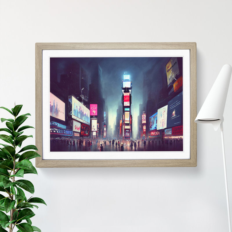New York City Times Square Vol.6 - Single Picture Frame Print, 34cm H x 46cm W, Oak 