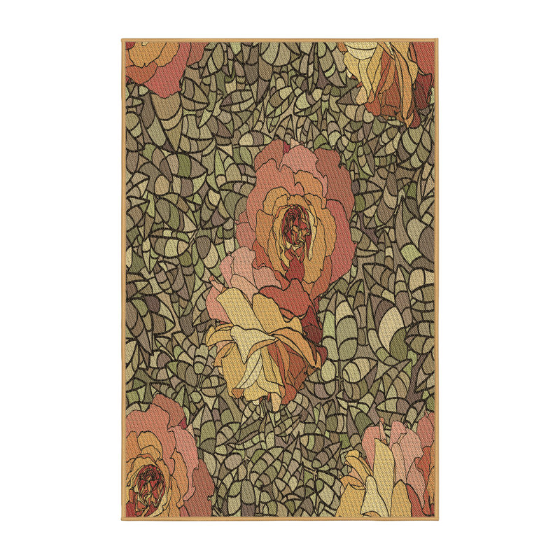Tapis floral en laine corail clair / gris clair, Rectangle 3 pi x 5 pi