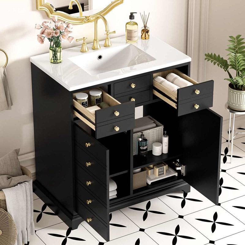 Meuble-lavabo de 30 pouces avec lavabo en céramique et solution de rangement