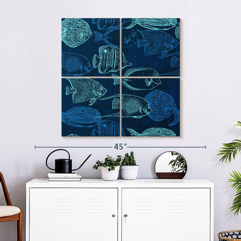 Brampt Blue Green Fish Outlines, 32" H x 32" W